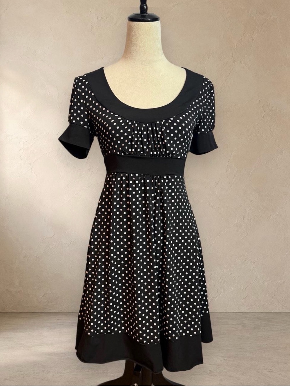 My Michelle Black White Polka Dot Dress S Bow Back Retro Coquette Fit & Flare - Picture 3 of 6
